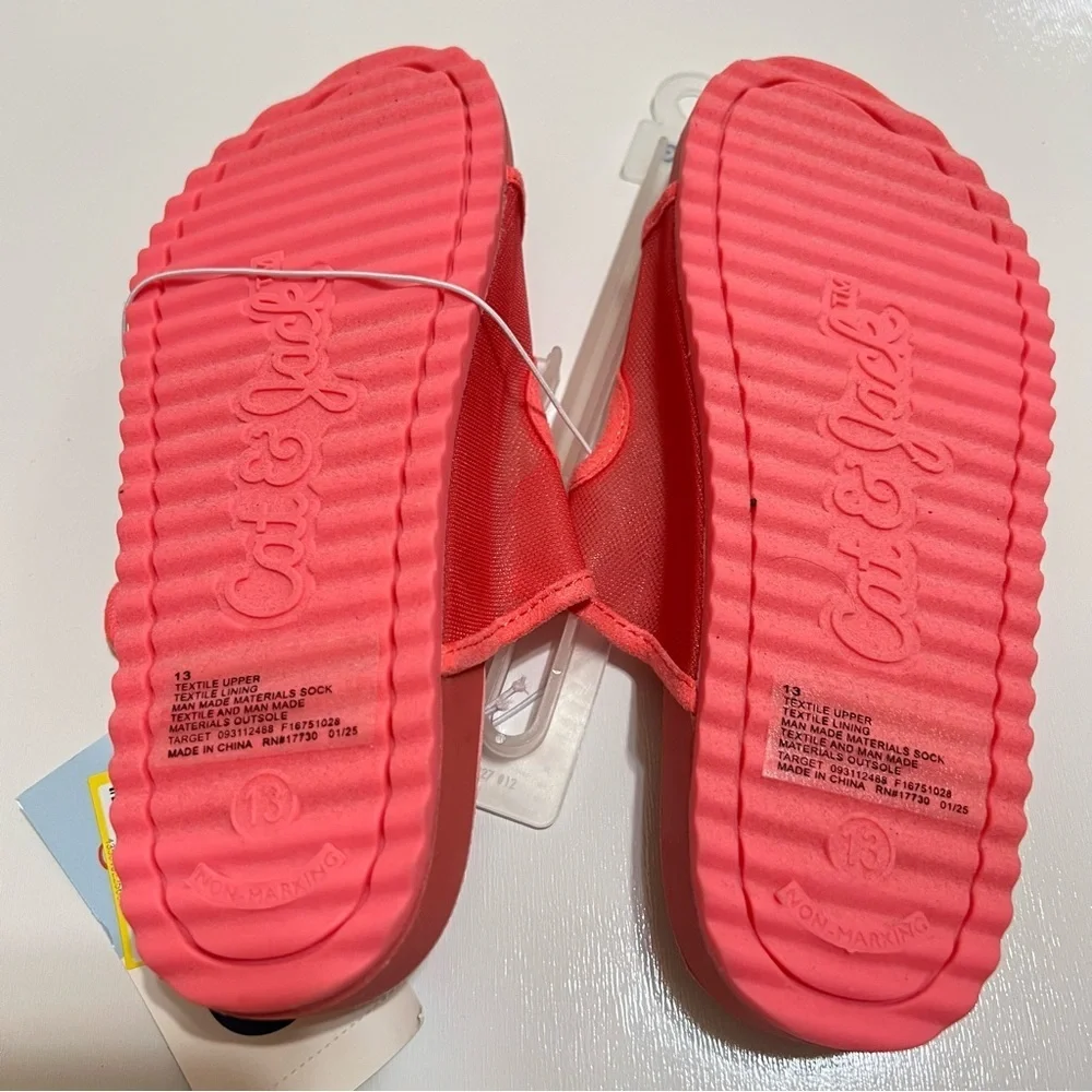 NWT Cat & Jack Kids' Kaia Mesh Footbed Sandals- Coral Red Size 13